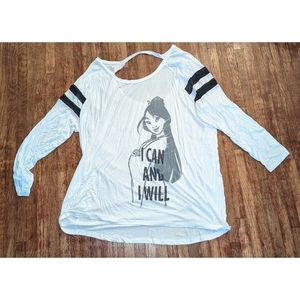 Disney Princess Mulan white and blacked striped long sleeve cutout shirt